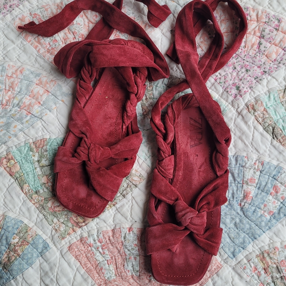 Zara Tied Flat Suede Sandals